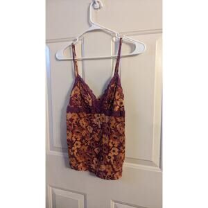Gilligan O'Malley Vintage Cami Tank Top Babydoll Large Floral Dark Pink/Orange